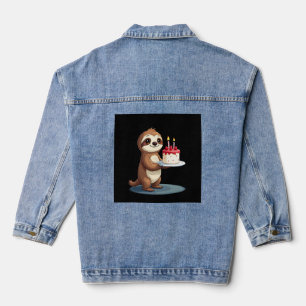 Grappige verjaardagstaart met luiaardkostuum voor denim jacket