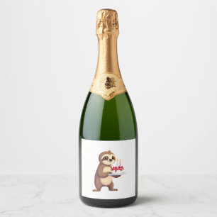 Grappige verjaardagstaart met luiaardkostuum voor sparkling wijnetiket