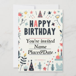 Grappige verjaardagsuitnodiging - kleurrijk feest kaart