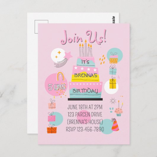 Grappige verjaardagsuitnodiging voor kinderen briefkaart (Voorkant / Achterkant)