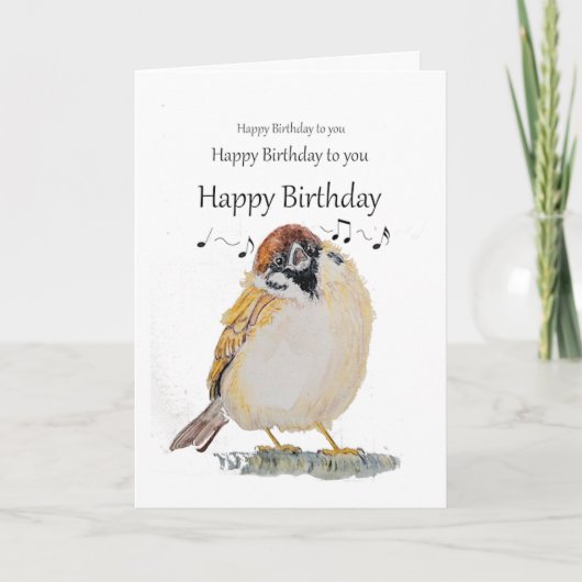 Grappige verjaardagswensen Cute zingende mus vogel Kaart (Voorkant)