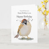 Grappige verjaardagswensen Cute zingende mus vogel Kaart (Gele Bloem)