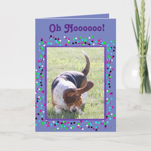 Grappige Verlate Verjaardag Kaart w / Basset & Cup (Voorkant)