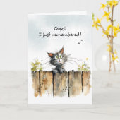 Grappige Verlate Verjaardag Vergeetachtige Kat op  Kaart (Gele Bloem)