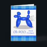 Grappige Verlate Verjaardag voor Werk Man, Poedel Kaart<br><div class="desc">Grappige Verlate Verjaardag voor het Werk Man,  Poedel Fart. Blauwe poedelballon die lucht afgeeft,  LOL.Blauw en wit geplakt tegen een felwitte achtergrond creëer een eigentijdse en moderne look. Hondenballon bedankt naar naoshika/OpenClipArt.</div>