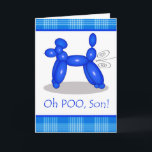 Grappige Verlate Verjaardag voor Zoon, Poedel Fart Kaart<br><div class="desc">Grappige Verlate Verjaardag voor Zoon,  Poedel Scheten. Blauwe poedelballon die lucht afgeeft,  LOL.Blauw en wit geplakt tegen een felwitte achtergrond creëer een eigentijdse en moderne look. Hondenballon bedankt naar naoshika/OpenClipArt.</div>