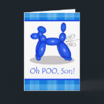 Grappige Verlate Verjaardag voor Zoon, Poedel Fart Kaart<br><div class="desc">Grappige Verlate Verjaardag voor Zoon,  Poedel Scheten. Blauwe poedelballon die lucht afgeeft,  LOL.Blauw en wit geplakt tegen een felwitte achtergrond creëer een eigentijdse en moderne look. Hondenballon bedankt naar naoshika/OpenClipArt.</div>