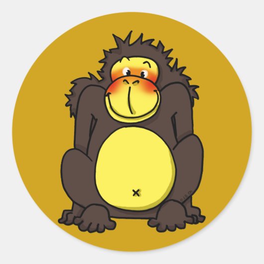 Grappige verlegen gorilla ronde sticker (Voorkant)