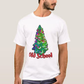 Grappige Verlichte Oude School Kerstboom Slogan T-shirt (Voorkant)