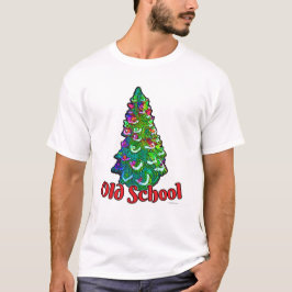 Grappige Verlichte Oude School Kerstboom Slogan T-shirt
