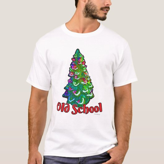 Grappige Verlichte Oude School Kerstboom Slogan T-shirt (Voorkant)