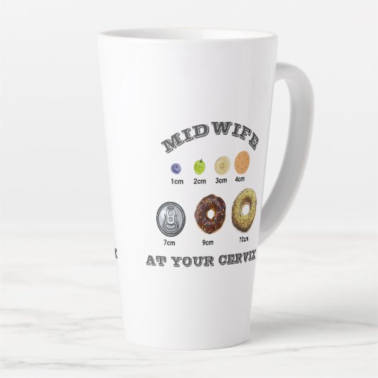 Grappige verloskundige "bij je baarmoederhals" cm  latte mok (Rechterhoek)