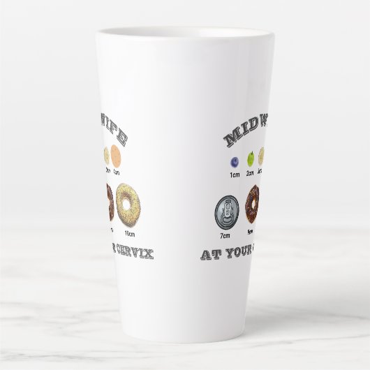 Grappige verloskundige "bij je baarmoederhals" cm  latte mok (Voorkant)