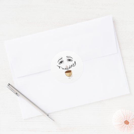 Grappige Vermoeide Dinsdag Koffie Sticker  (Envelop)