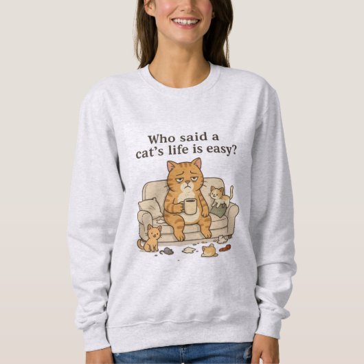 Grappige Vermoeide Kat Coffee Illustratie Sweater (Voorkant)