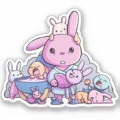 Grappige vermoeide ouder van Multiples Bunny Sticker (Voorkant)