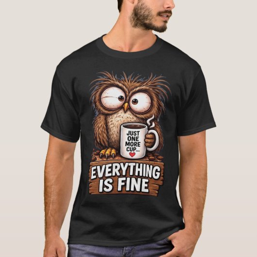 Grappige Vermoeide Uil Koffie T-shirt (Voorkant)