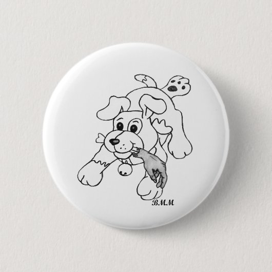 Grappige verontrustende Houtskool Hond met Hand Ronde Button 5,7 Cm (Voorkant)