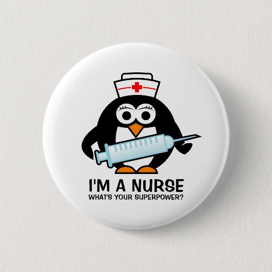 Grappige verpleegknoppen met schattige pinguïn ver ronde button 5,7 cm (Voorkant)