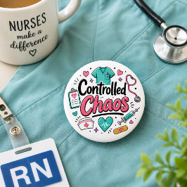 Grappige Verpleegster Gecontroleerde Chaos  Ronde Button 5,7 Cm