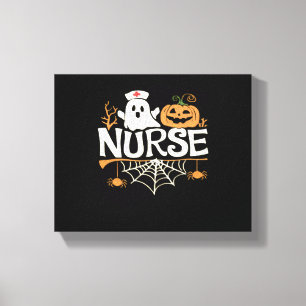 Grappige Verpleegster Halloween Ghost Design Essen Canvas Afdruk