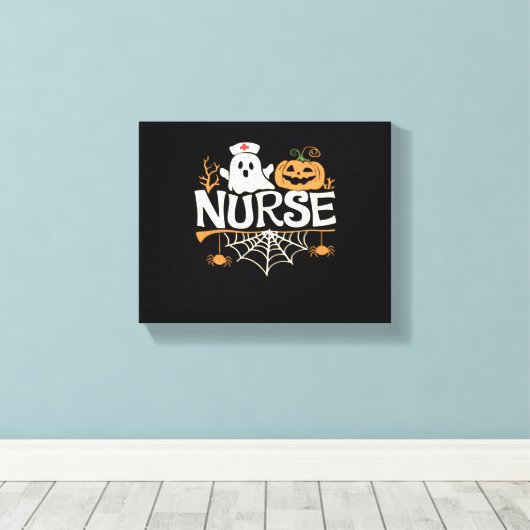 Grappige Verpleegster Halloween Ghost Design Essen Canvas Afdruk (Insitu (Houten vloer))