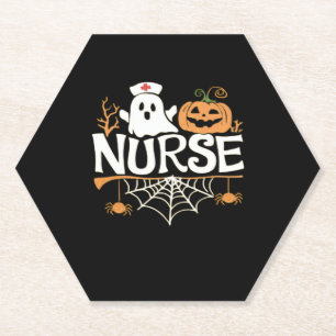 Grappige Verpleegster Halloween Ghost Design Essen Kartonnen Onderzetters