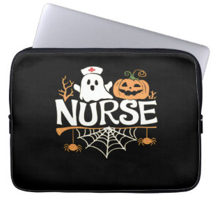 Grappige Verpleegster Halloween Ghost Design Essen Laptop Sleeve