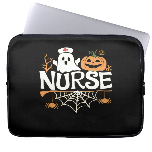 Grappige Verpleegster Halloween Ghost Design Essen Laptop Sleeve (Voorkant)