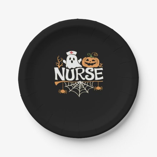Grappige Verpleegster Halloween Ghost Design Essen Papieren Bordje (Voorkant)