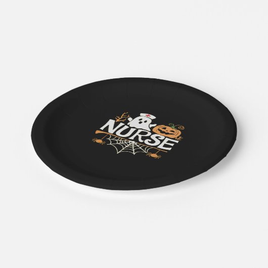 Grappige Verpleegster Halloween Ghost Design Essen Papieren Bordje (Gekanteld)