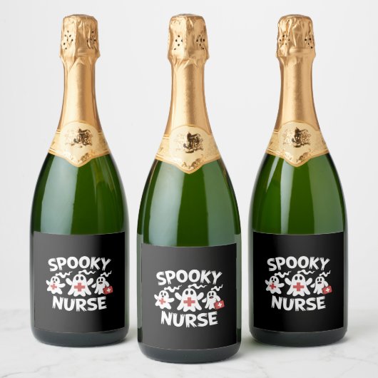 Grappige Verpleegster Halloween Sparkling Wijnetiket (Flessen)
