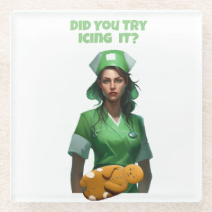 Grappige Verpleegster Icing It Thunder_Cove Glazen Onderzetter