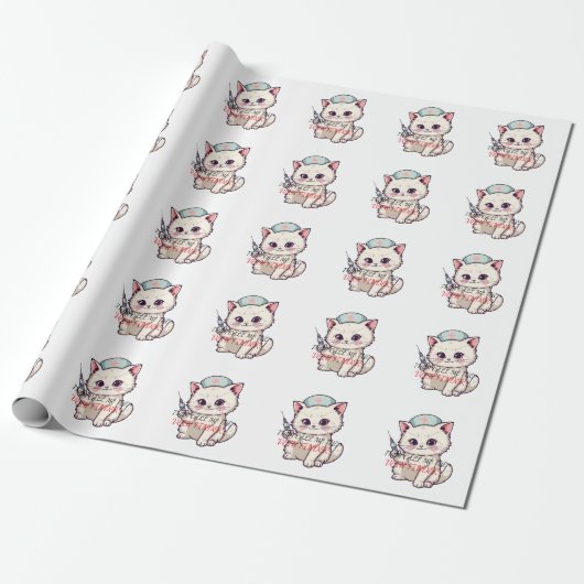 Grappige Verpleegster Kat De Aderzoeker Gepersonal Cadeaupapier (Uitgerold)