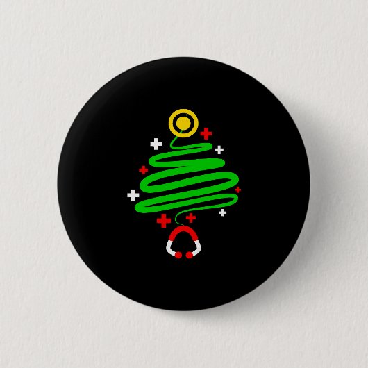 Grappige Verpleegster Kerstboom Stethoscoop Gif Ronde Button 5,7 Cm (Voorkant)