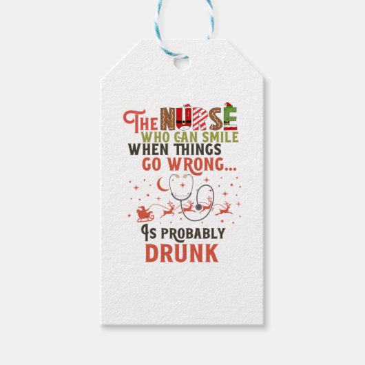 Grappige Verpleegster Kerstmis Pun Quote Hilarisch Cadeaulabel (Voorkant)