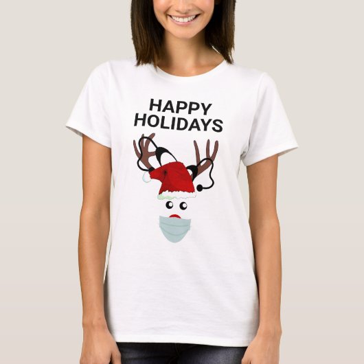 Grappige Verpleegster Kerstmis rendieren met steth T-shirt (Voorkant)