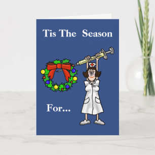 Grappige verpleegster met naaldje kerst Kaart