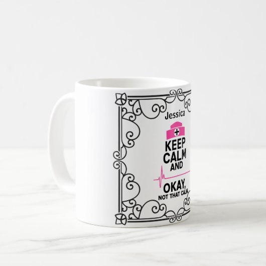 Grappige verpleegster mok - Blijf kalm niet FLATLI (Voorkant links)