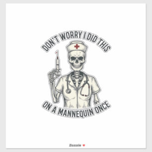 Grappige verpleegster skelet injectiespuit vintage sticker