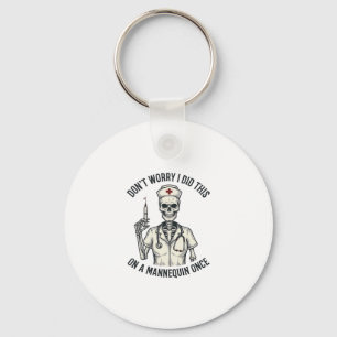 Grappige Verpleegster Skelet Spuit Antieke Gravure Sleutelhanger