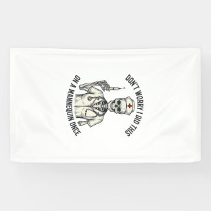 Grappige Verpleegster Skelet Spuit Antieke Gravure Spandoek