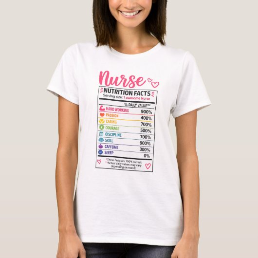 Grappige Verpleegster Voedingsfeiten T-shirt (Voorkant)