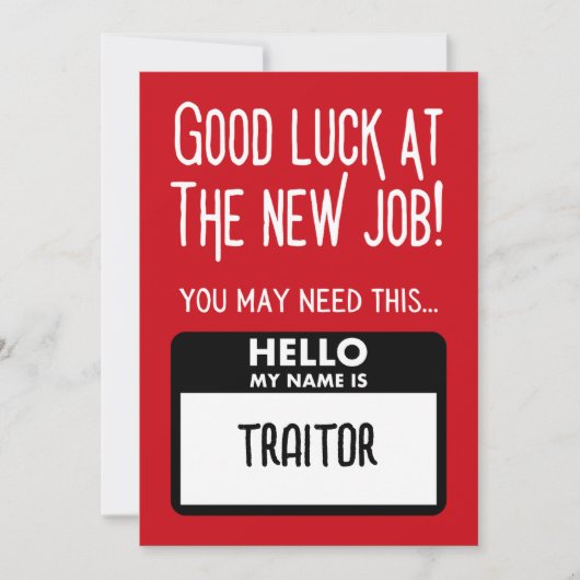 Grappige 'verrader badge' collega vertrekken bedankkaart (Voorkant)