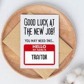 Grappige 'verrader badge' collega vertrekken bedankkaart