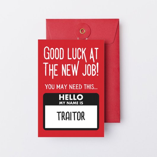 Grappige 'verrader badge' collega vertrekken bedankkaart