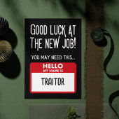 Grappige 'verrader badge' collega vertrekken bedankkaart