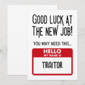 Grappige 'verrader badge' collega vertrekken bedankkaart (Voorkant / Achterkant)