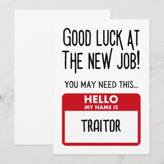 Grappige 'verrader badge' collega vertrekken bedankkaart (Voorkant / Achterkant)