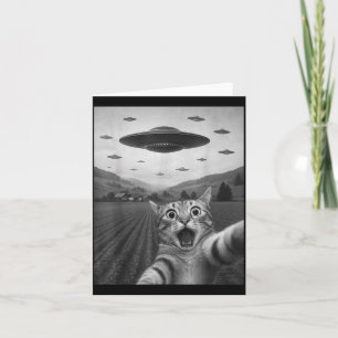Grappige Verraste Ed Kat Selfie Met Alien Ufo Kat  Kaart